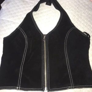 leather black crop top